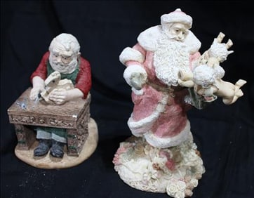 2 Santa Clause, 1 fixing on toy, 1 Santa playing with cupids, 11 in. T.