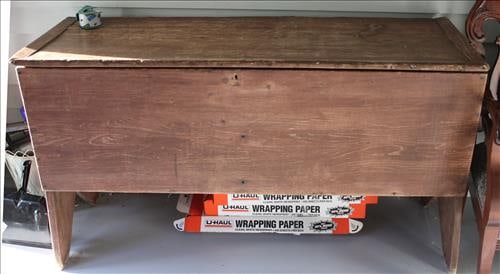 Big primitive wooden blanket chest, ca. 1840 with old hinges