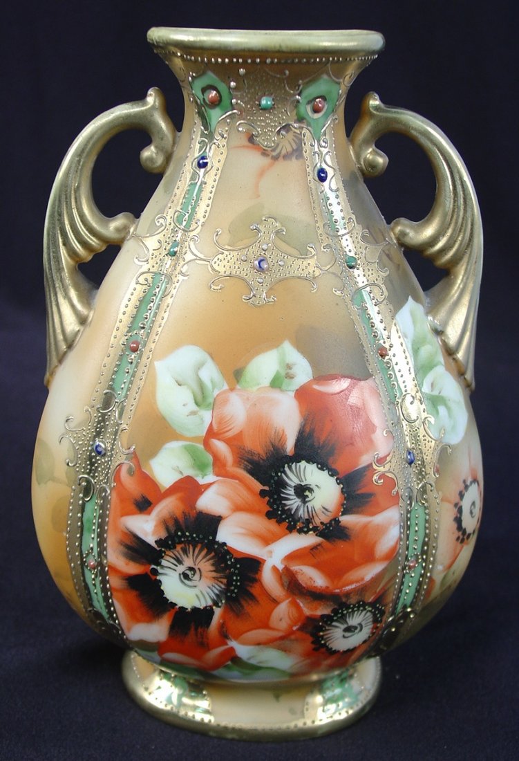 Two Handled Vase signed Nippon, 8in. T, 5in. W: Two Handled Vase signed Nippon, 8in. T, 5in. W