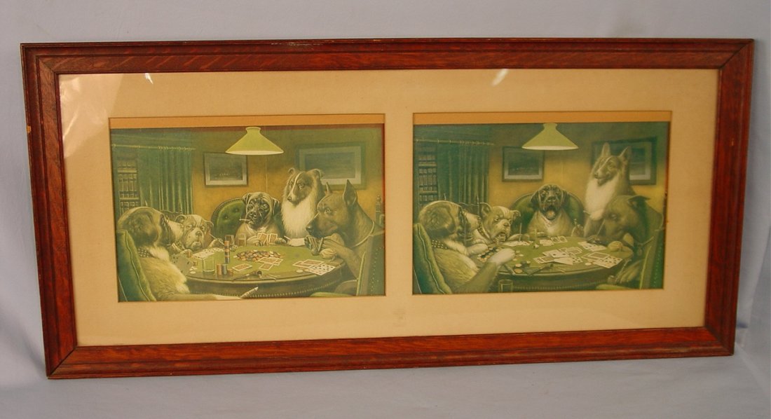 Print of Dogs Playing Poker in old oak frame, 17in: Print of Dogs Playing Poker in old oak frame, 17in. T, 36in. W
