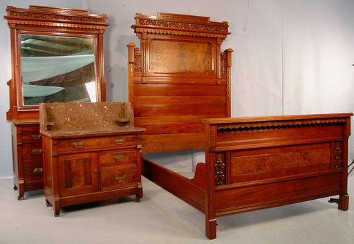 Victorian Eastlake Walnut 3 Piece Bedroom Set Bed 83