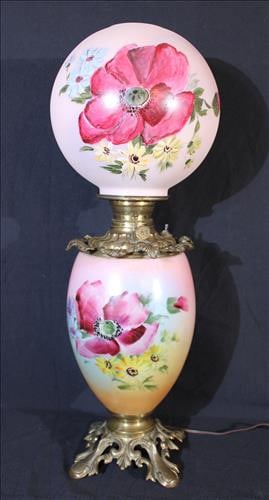 Gone with the wind electric lamp with pink roses, was oil, 22 in. T. (1 of 4)