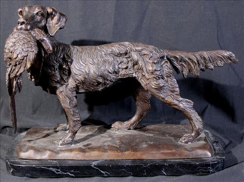 Heavy bronze bird dog on marble base with pheasant in his mouth (1 of 4)