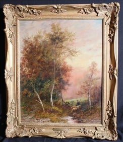 Oil on canvas, "Evening," signed W. Thomas, 25 in. T, 21 in. W.