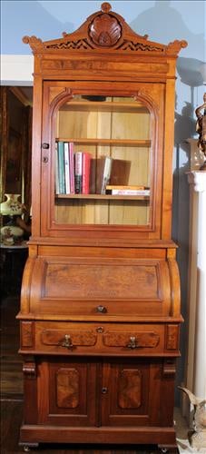 Unusual size walnut Victorian roll top secretary desk, ca. 1880 (1 of 5)