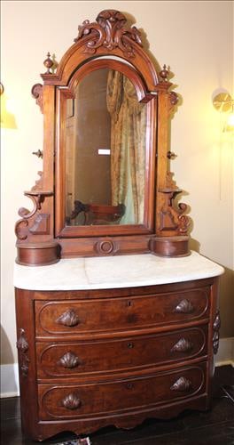 Victorian walnut dresser with white repaired marble top (1 of 4)