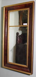 Mahogany empire ogee hanging mirror with gold trim, 48 x 25: Mahogany empire ogee hanging mirror with gold trim, 48 x 25