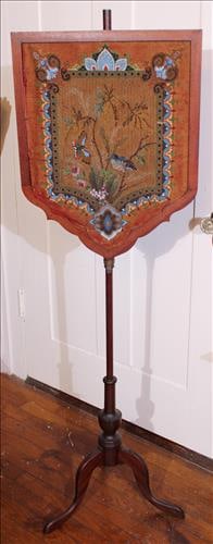 Fire screen with needlepoint and bead  work, 55 in. T, 17 in. W. (1 of 3)