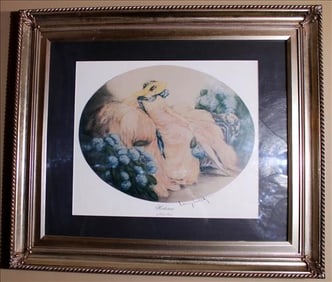 Louis Icart print entitled, "Hortense", in silver frame, 26 in. T, 30 in. W.