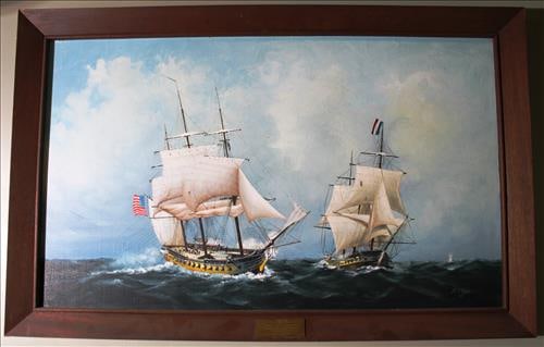 Oil on canvas of 2 ships passing in the night, USS Constellation (1 of 4)
