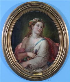 Oval oil painting on board of "Andrea Sborigi", 22 in. T, 21 in. W.