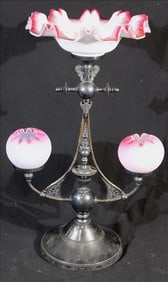 Victorian epurgne with peach blown glass, 20 in. T, 13 in. W