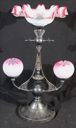 Victorian epurgne with peach blown glass, 20 in. T, 13 in. W (1 of 4)