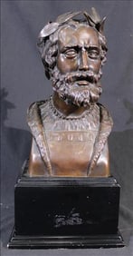 Bronze bust likely depicting Henry IV on wooden base, 18 in. T, 8 in. W.