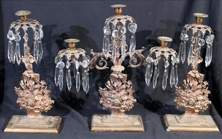 Set of 3 Victorian ornate girandoles, 16 in. T, 15 in. W