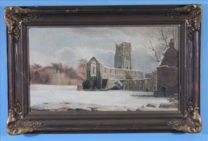 Oil Painting Depicting Snowy Scene Signed