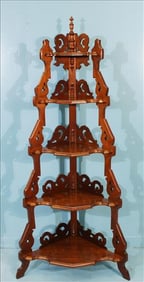 Antique Scroll Cut Mahogany 5 Tier Corner Etagere
