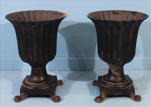Pair of Contemporary Black Claw Foot Garden Urns: Pair of Contemporary Black Claw Foot Garden Urns, 19 in. T, 14 in. R