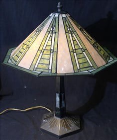 Art deco stained glass lamp, 22 in. T, 14 in. R