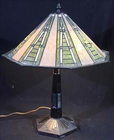 Art deco stained glass lamp, 22 in. T, 14 in. R