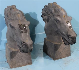 Pair of Grey Cast Iron Horse Garden Sculptures