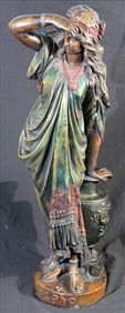 Plychrome-tinted tarracotta figure of water bearer "Spaho", 32 in. T