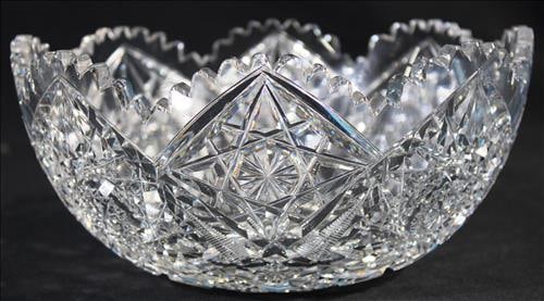 American brilliant cut glass bowl, 9 in. R, 4 in. T