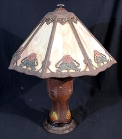 Old art nouveau 8 panel glass lamp, 24 in. T, 9 in. R