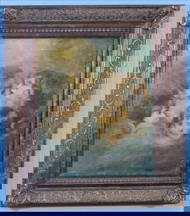 After Sir Joshua Reynolds – A Child’s Portrait in Different Views: Angel’s Heads,  34 in T, 30: Oil on canvas depicting the iconic composition A Child’s Portrait in Different Views: Angel’s Heads, originally painted by Sir Joshua Reynolds in 1775. This work, signed lower right R. Faith n. Re