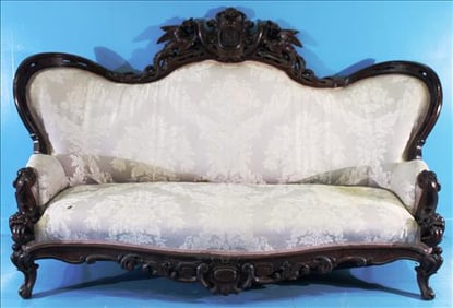 Victorian Parlor Sofa Heavily Carved attrIb. To RJ Horner
