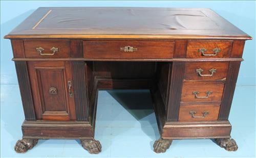 Victorian Mahogany Claw Foot Executive Desk: Victorian Mahogany Claw Foot Executive Desk, replaced leather surface, 30 in. T, 52 in. W, 29 in. D