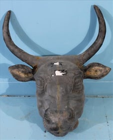 Cast Iron Gray Bull Head Garden Element