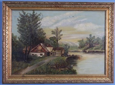 Oil Painting of Farm Scene Signed