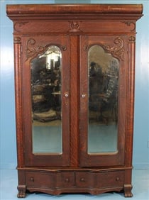 Antique Pine Medicine Cabinet with Beveled Mirrors