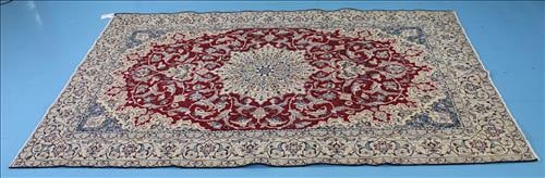 Persian Nain Rug in Beige, Blue, and Red