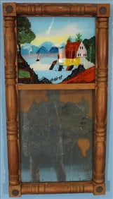 Reverse Painted Mirror of Scenic Landscape