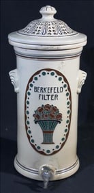 Berkefeld ceramic water filter with pouring spout, 21 in. T, 9 in. R