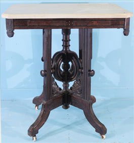 Eastlake Marble Top Parlor Table with Casters