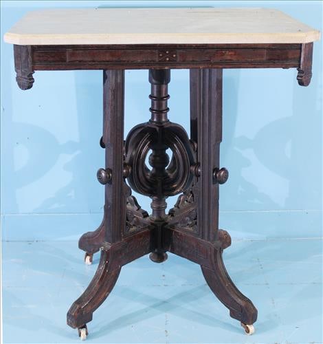 Eastlake Marble Top Parlor Table with Casters (1 of 4)