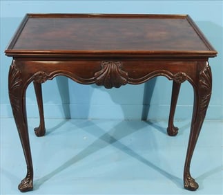 Embossed Baker collection Georgian carved tea table, 28 in. T, 34 in. W, 24 in. D