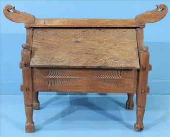 Old asian teakwood carved dowry chest, morticed and pegged legs, 27 in T, 14 in. W, 25 in. L