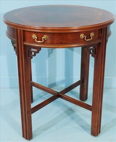 Chippendale style mahagony straight leg lamp table with inlaid top, 26 in. T, 24 in. R