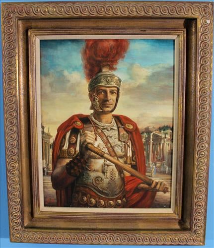 Oil on Board of Roman Soldier Signed: Oil on Board of Roman Soldier Signed "R. Tripp" in contemporary frame, 24 in. T, 21 in. W
