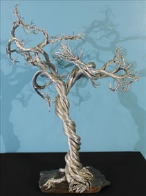 Handmade Wire Tree Sculpture with Stone Base Signed