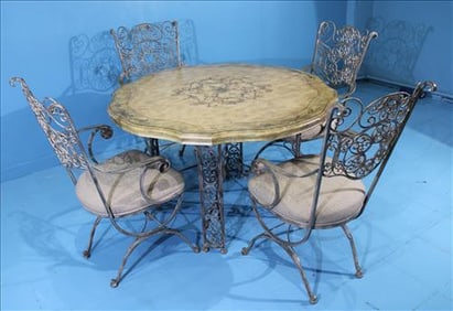 Vintage Metal Patio Dinning Set with 4 Chairs and Table