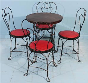 Wrought Iron Heart Back Ice Cream Parlor Set
