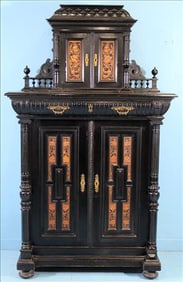 Antique European Ebonized High-Back Sideboard