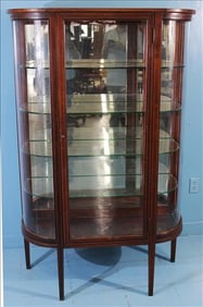 String Inlaid Mahagony Curved Glass China Cabinet