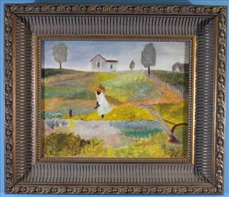 Oil Painting of Sharecropper in Field Signed Waymon Covington, 1971