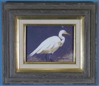 Oil on Panel of Crane Signed by Artist Suzie Seerey-Lester